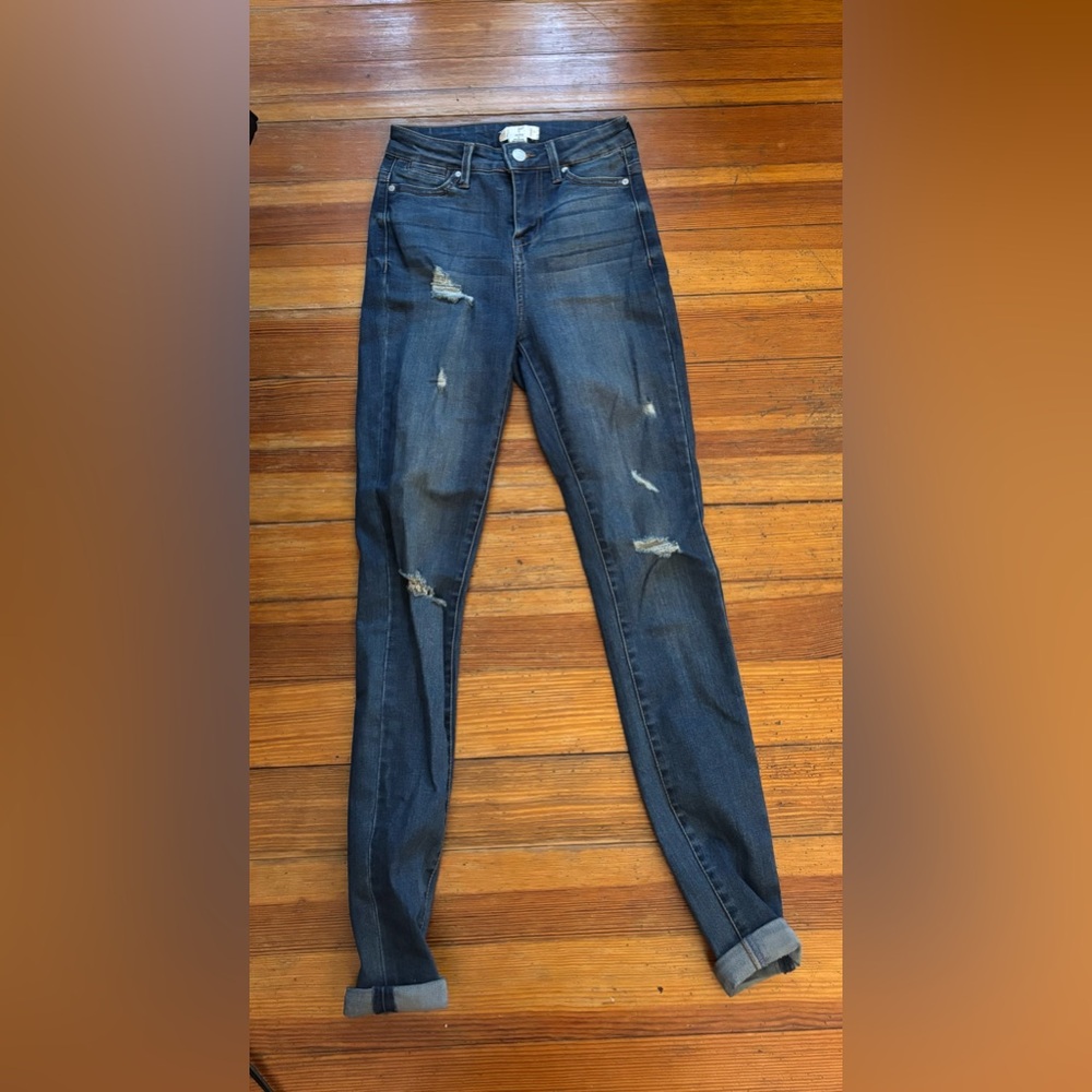 High Waisted Distressed Skinny Blue Jeans